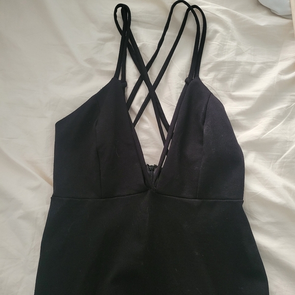 Black Mini Bodycon Deep V Neck Short Dress size M - Picture 2 of 5